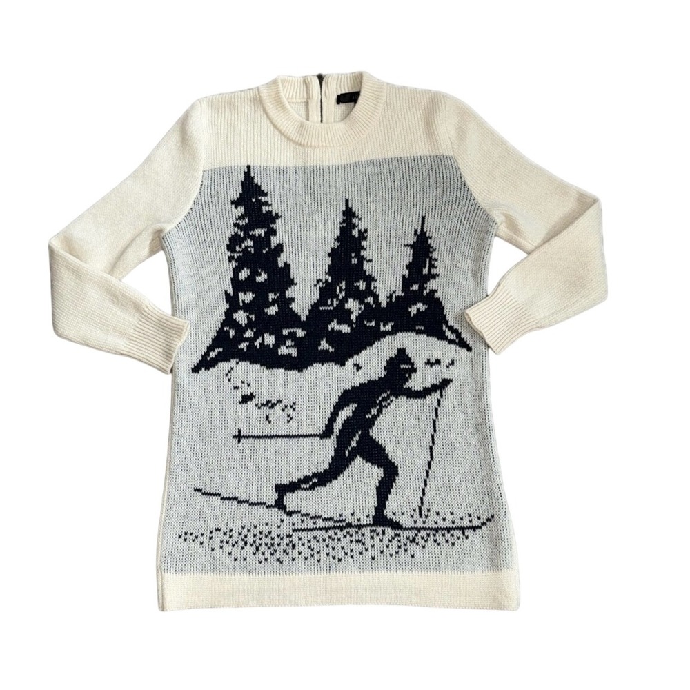J.CREW Women's 100% Wool Skier Intarsia Après Ski Back Zip Sweater | Size S
